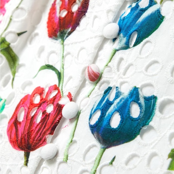 Alice + Olivia | Rosette Floral Eyelet Cotton Minidress | Kiss my Tulip - Picture 13 of 17